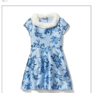 JANIE AND JACK FLORAL JACQUARD FAUX FUR COLLAR DRESS